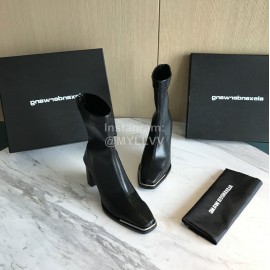 Alexander Wang Black Leather Square Head High Heel Boots For Women