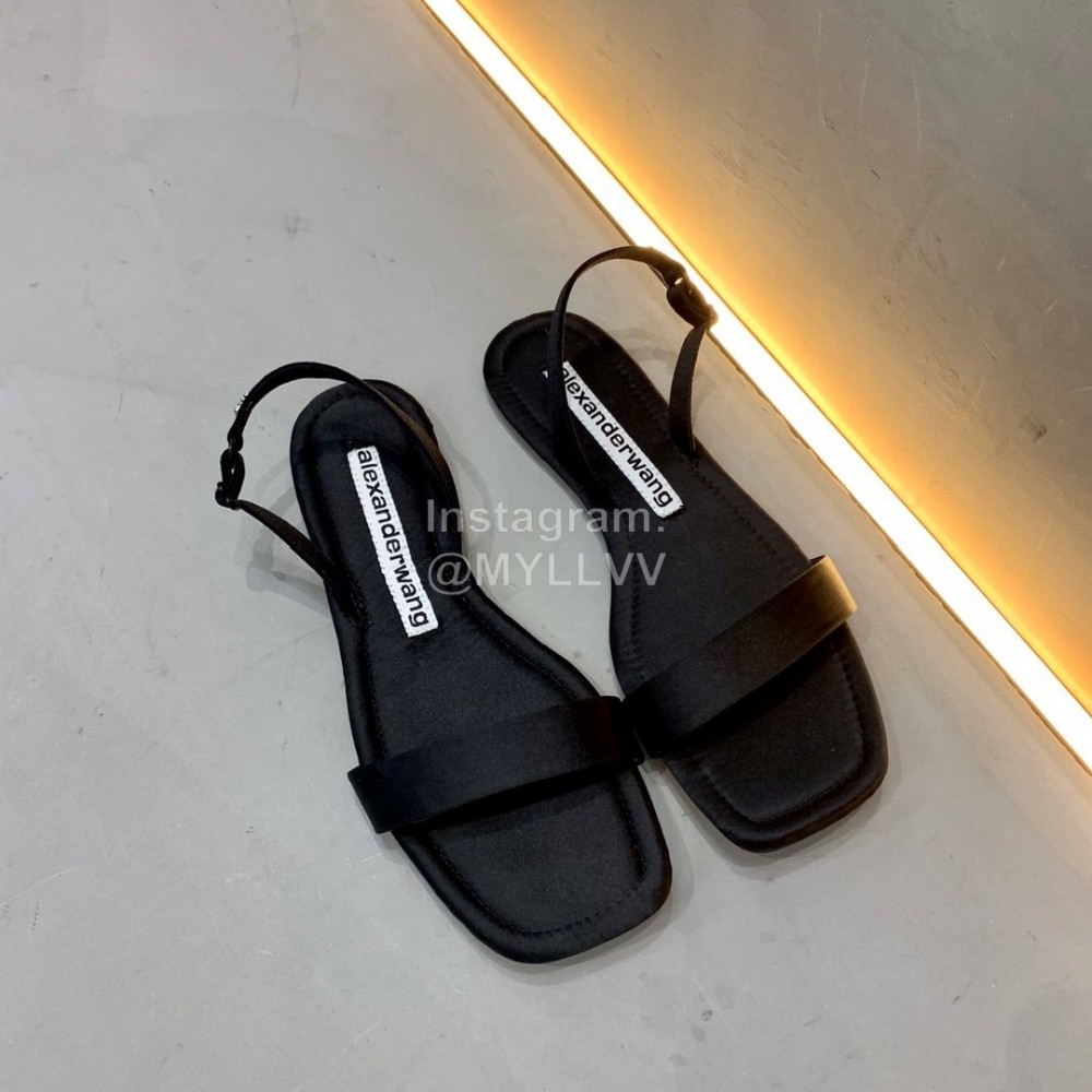 Alexander Wang Summer Soft Silk Flat Heel Sandals For Women Black