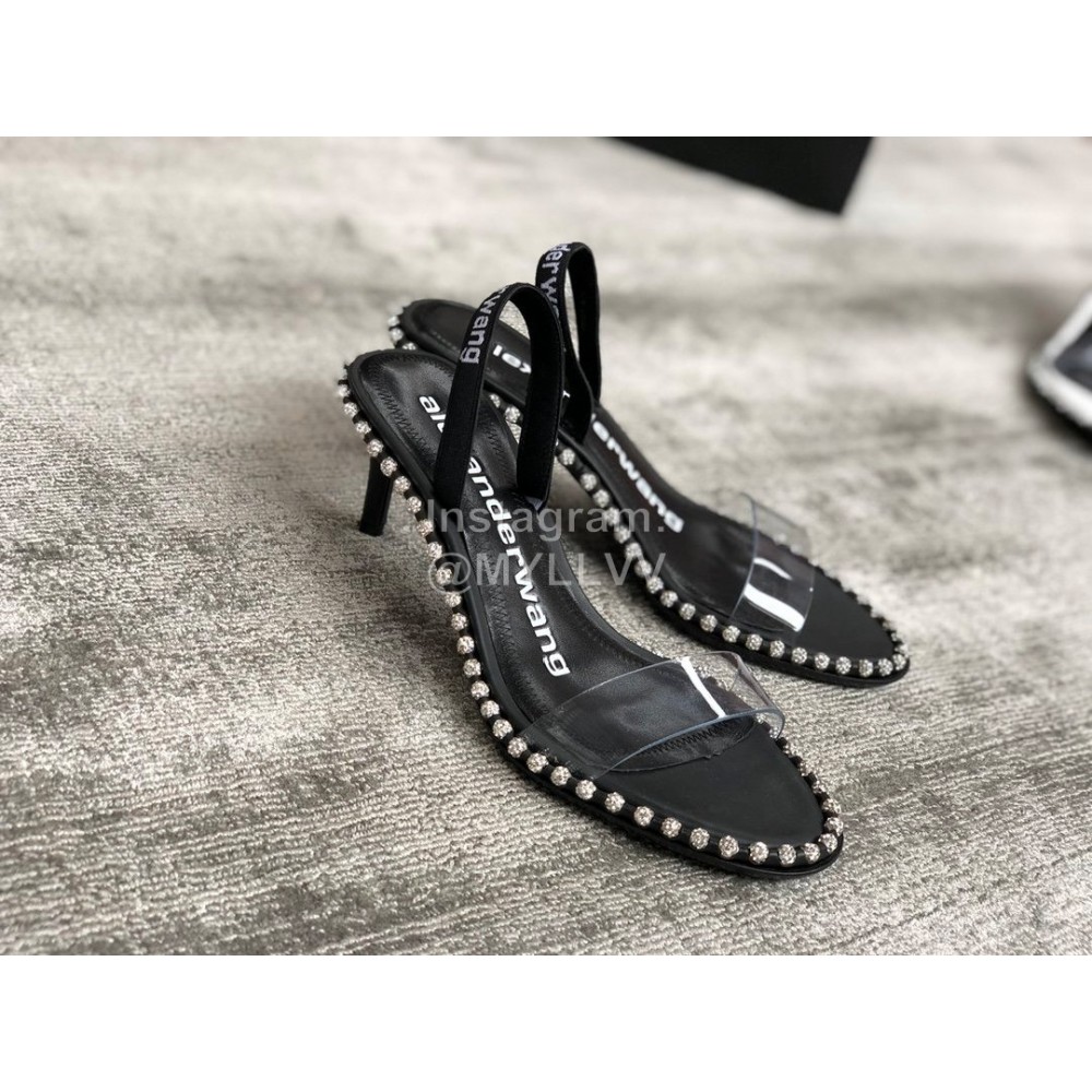Alexander Wang Summer New Calfskin Pointed High Heeled Sandals For Women Black