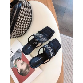 Alexander Wang Fashion Rhinestone Sheepskin High Heel Slippers For Women Black