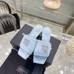 Alexander Wang Mink Velvet High Heeled Slippers For Women Blue