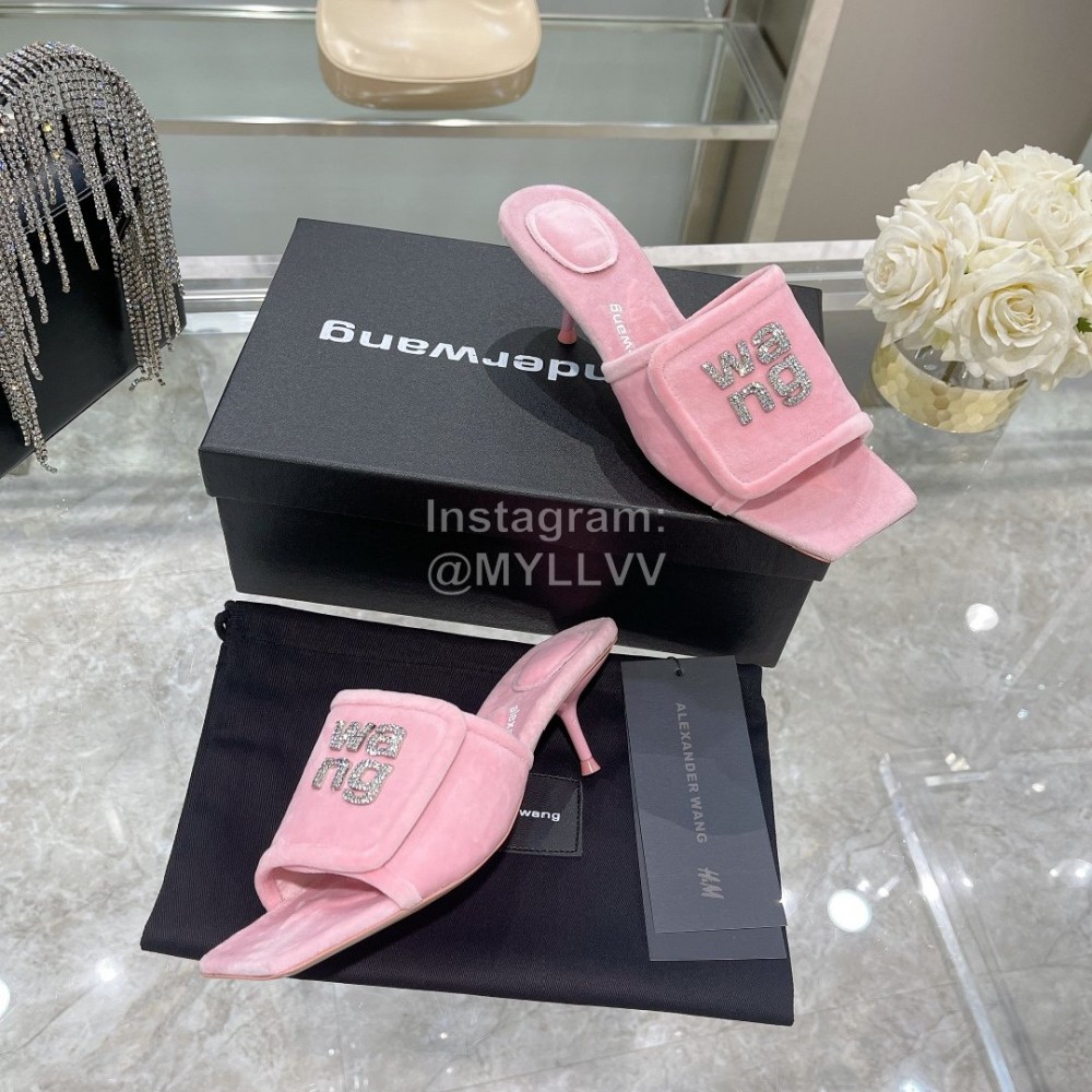 Alexander Wang Mink Velvet High Heeled Slippers For Women Pink