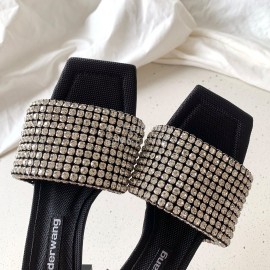 Alexander Wang Leather Rhinestone Thick High Heeled Slippers For Women