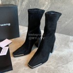 Alexander Wang Soft Velvet Thick High Heeled Boots For Women Black