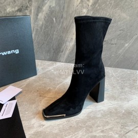 Alexander Wang Soft Velvet Thick High Heeled Boots For Women Black