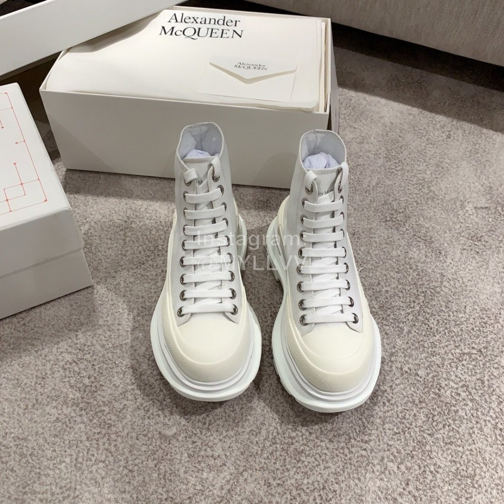 Alexander Mcqueen Autumn Winter New Thick Sole High Top Canvas Shoes For Women White
