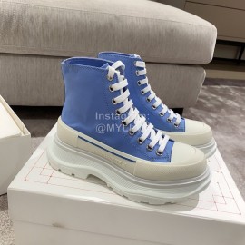 Alexander Mcqueen Autumn Winter New Thick Sole High Top Canvas Shoes For Women Blue