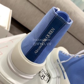 Alexander Mcqueen Autumn Winter New Thick Sole High Top Canvas Shoes For Women Blue