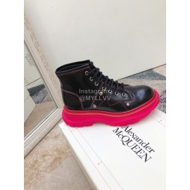 Alexander Mcqueen Fashion New Calf Lace Up Boots For Women Rose Red
