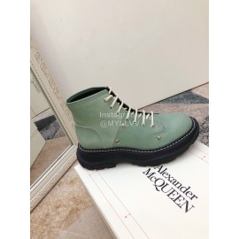 Alexander Mcqueen Fashion New Green Calf Lace Up Boots For Women