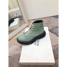 Alexander Mcqueen Fashion New Green Calf Lace Up Boots For Women