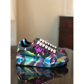 Alexander Mcqueen Graffiti Printed Leather Thick Sole Casual Shoes For Women