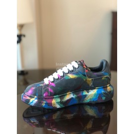 Alexander Mcqueen Graffiti Printed Leather Thick Sole Casual Shoes For Women