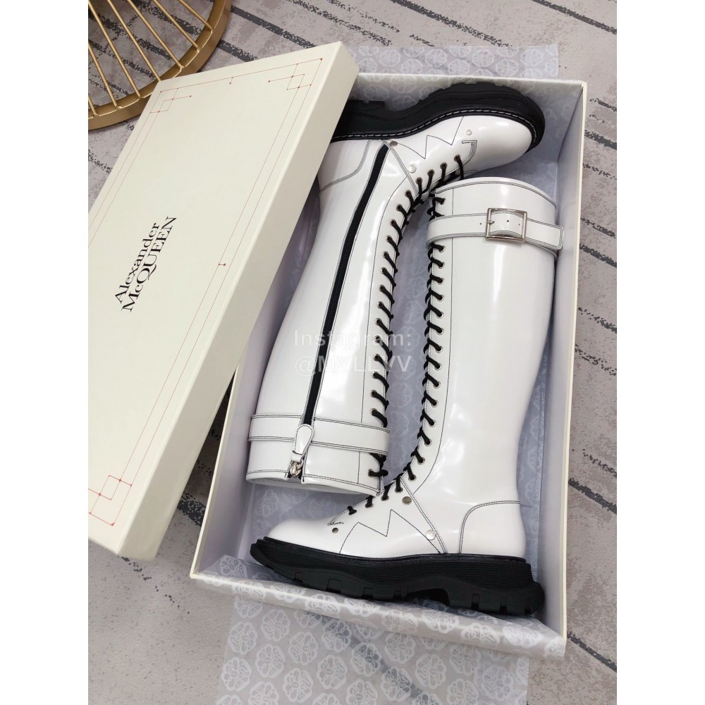 Alexandermcqueen Cowhide Lace Up Long Boots For Women White