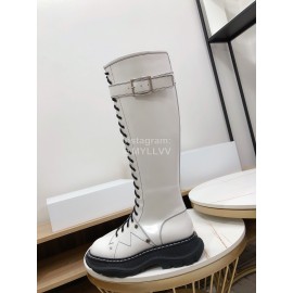 Alexandermcqueen Cowhide Lace Up Long Boots For Women White