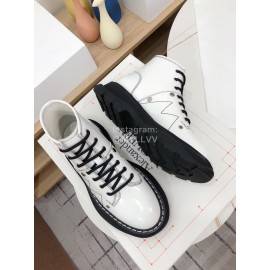 Alexandermcqueen Cowhide Lace Up Short Boots For Women White 