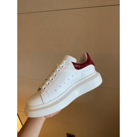 Alexandermcqueen Fashion Leather Lace Up Casual Sneakers Wine Red
