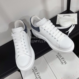 Alexandermcqueen Leather Lace Up Casual Sneakers For Men And Women Dark Blue