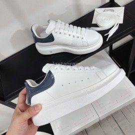 Alexandermcqueen Leather Lace Up Casual Sneakers For Men And Women Dark Blue