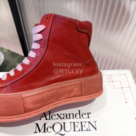 Alexandermcqueen Fashion Lace Up High Top Casual Shoes For Men And Women Red