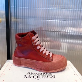 Alexandermcqueen Fashion Lace Up High Top Casual Shoes For Men And Women Red