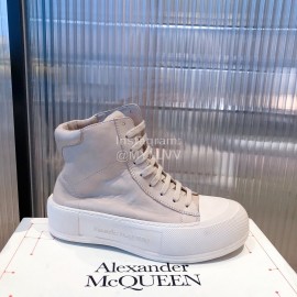 Alexandermcqueen Fashion Lace Up High Top Casual Shoes For Men And Women Beige