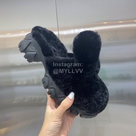 Angel Chen Fashion Rabbit Ear Wool Thick Soled Slippers For Women Black