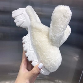 Angel Chen Fashion Rabbit Ear Wool Thick Soled Slippers For Women White