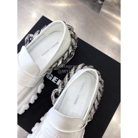 Angel Chen New Leather Thick Soled Metal Chain Loafers For Women White