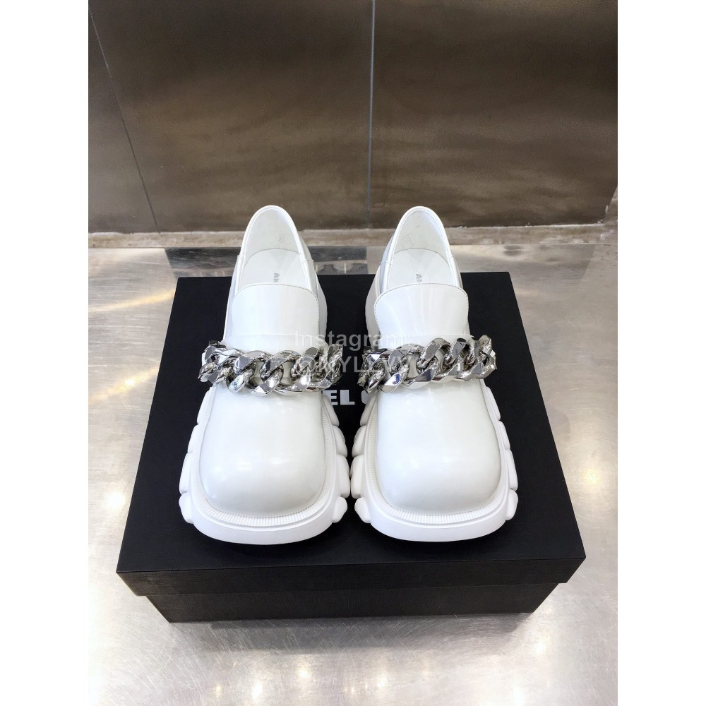 Angel Chen Leather Thick Soled Metal Chain Loafers For Women White