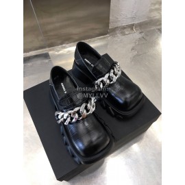 Angel Chen Leather Thick Soled Metal Chain Loafers For Women Black