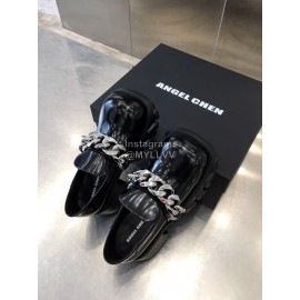 Angel Chen Leather Thick Soled Metal Chain Loafers Black For Women 