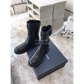 Ann Demeulemeester New Square Head Buckle Locomotive Boots For Women Black