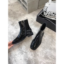 Ann Demeulemeester New Square Head Patent Leather Locomotive Boots For Women