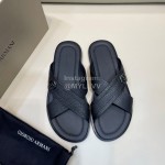 Armani New Leather Sandals For Men Black