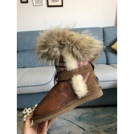 Australia Luxe Collective Winter Leather Warm Wool Short Boots For Women Brown