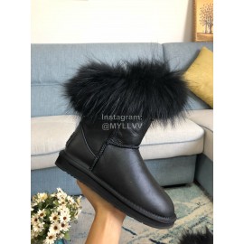 Australia Luxe Collective Winter Black Leather Warm Wool Short Boots For Women 