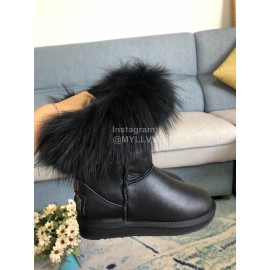 Australia Luxe Collective Winter Black Leather Warm Wool Short Boots For Women 
