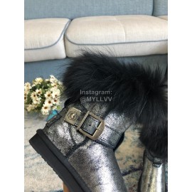 Australia Luxe Collective Black Leather Warm Wool Winter Short Boots For Women 