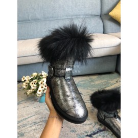 Australia Luxe Collective Black Leather Warm Wool Winter Short Boots For Women 