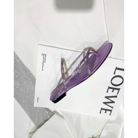 Badgley Mischka Fashion Cowhide Diamond Flat Heel Sandals For Women Purple