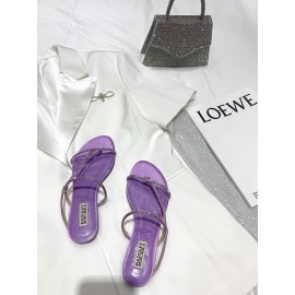 Badgley Mischka Fashion Cowhide Diamond Flat Heel Sandals For Women Purple