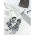 Badgley Mischka Fashion Cowhide Diamond Flat Heel Sandals For Women Silver