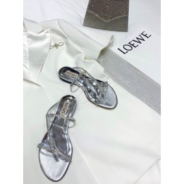 Badgley Mischka Fashion Cowhide Diamond Flat Heel Sandals For Women Silver