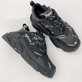 Balenciaga Triple S Letter Printed Black Clunky Sneakers