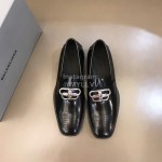 Balenciaga Calf Leather Square Head Palladium Plated BB Shoes For Men Black
