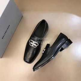 Balenciaga Black Calf Leather Square Head Palladium Plated BB Shoes For Men