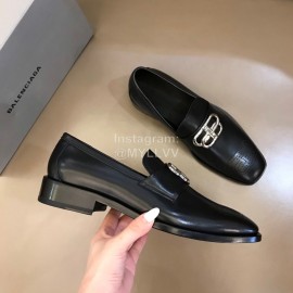 Balenciaga Black Calf Leather Square Head Palladium Plated BB Shoes For Men