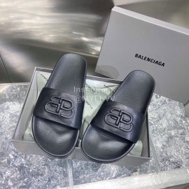 Balenciaga Fashion Embossed Leather Slippers For Men And Women Black