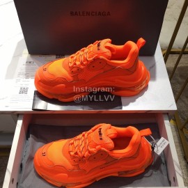 Balenciaga Triples Calf Leather Mesh Air Cushion Sneakers For Men And Women Orange